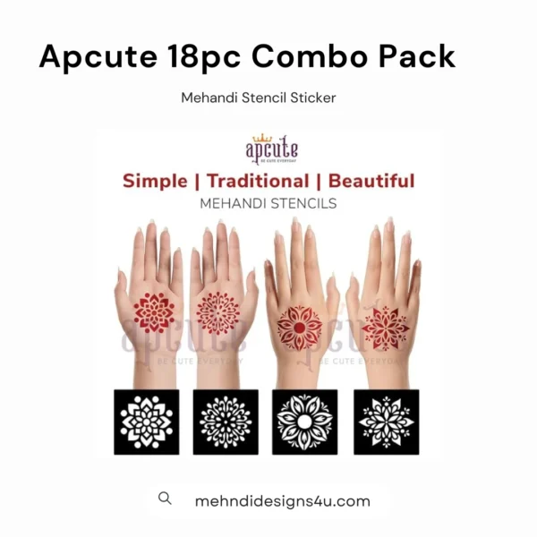 Apcute 18pc Combo Pack Mehandi Stencil Sticker for traditional