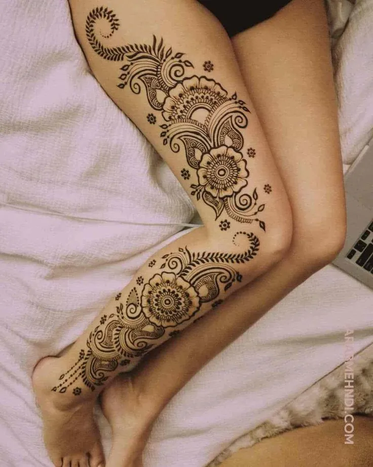 Floral and Spiral Motifs for Leg Mehndi