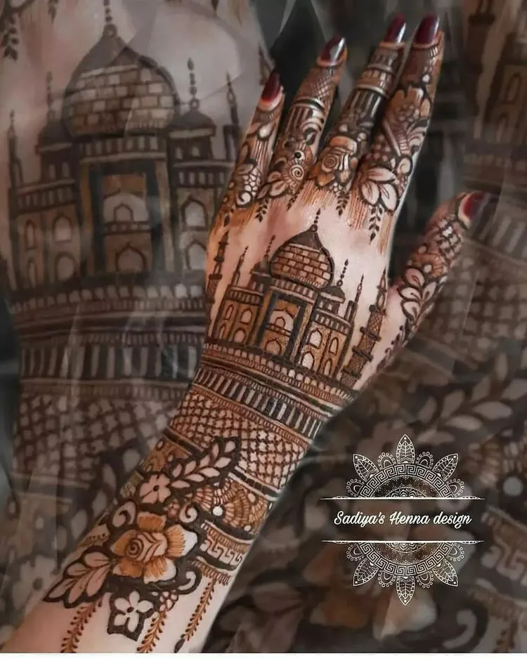 Full hand taj mahal mehndi designs for brides