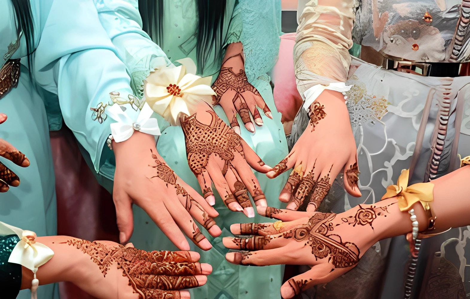 Pakistani girls with Traditional back hand mehndi designs